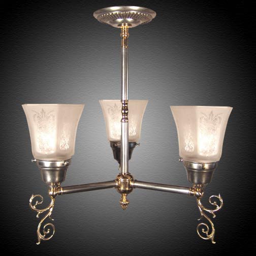 Model NSH9 English Country Federal Electric Short Ceiling lighting fixture in mixed metals.